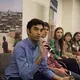 Rohan Naik (Yale University), Tomas Woodall Posada (Forsyth Technical Community College), Kiley Price (Wake Forest University), Meg Vatterot (University of Missouri), and Jacqueline Flynn (Texas Christian University) present on climate change and the environment. Image by Jin Ding. United States, 2018.