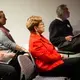 Linda Winslow, Pulitzer Center board member and former PBS NewsHour executive producer, listens to reporting fellow presentations on Day One of Washington Weekend. Image by Claire Seaton. United States, 2019.