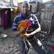Elijah Muasya, who participated in the 99 Households study by the International Livestock Reseach Institution, holds one of the chickens he raises at his home in the Korogocho slum. Image by Mark Hoffman. Kenya, 2017. 