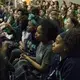 Students welcome speakers Jon Sawyer, Madeleine Albright and Stephen Hadley for a campus-wide Q&A at Nerinx Hall High School in St. Louis, Missouri. Image by Lauren Shepherd, United States, 2017.