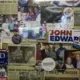 Political buttons and newspaper clippings hang on the wall of the Hamburg Inn No. 2 on Friday. Oct. 6, 2017, in Iowa City. The Hamburg Inn has become a popular place for presidential candidates to visit during caucus season.  Image by Kelsey Kremer. United States, 2017.