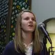 Grace Myers, a student, asks Madeleine Albright and Stephen Hadley a question about the Middle East Strategy Task Force, at Nerinx Hall High School in St. Louis, Missouri. Image by Lauren Shepherd, United States, 2017.