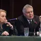 Jon Sawyer answers a student’s question at Washington University in St. Louis during a presentation focusing on the Middle East Strategy Task Force, with Madeleine Albright and Stephen Hadley. Image by Lauren Shepherd, United States, 2017.